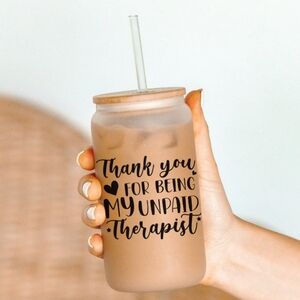 Frosted Glass Tumbler with Straw. New.